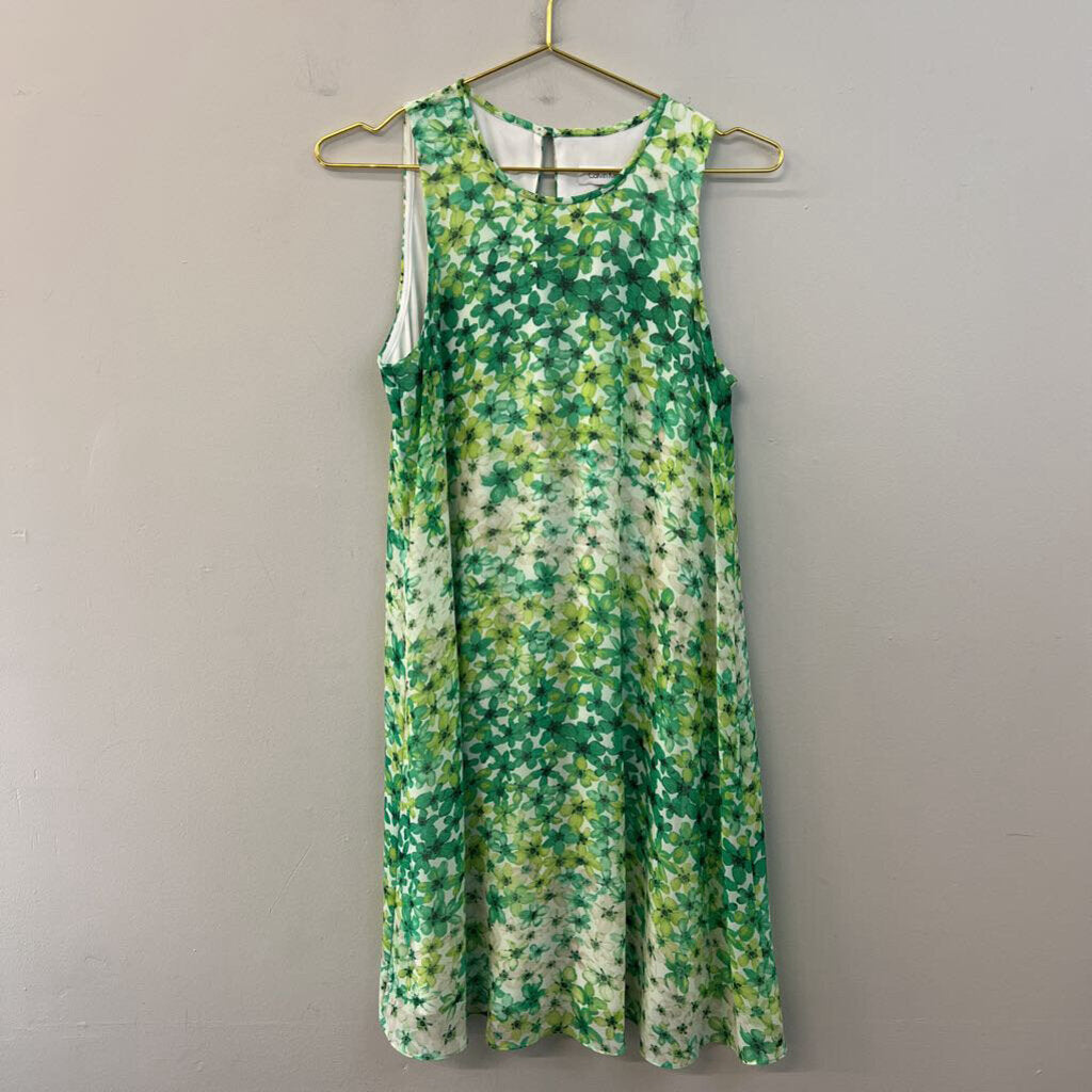 Calvin Klein White/ Green Flower Print Tank Shift Dress 8
