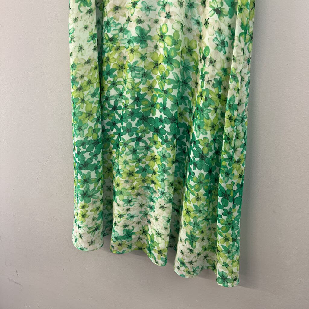 Calvin Klein White/ Green Flower Print Tank Shift Dress 8