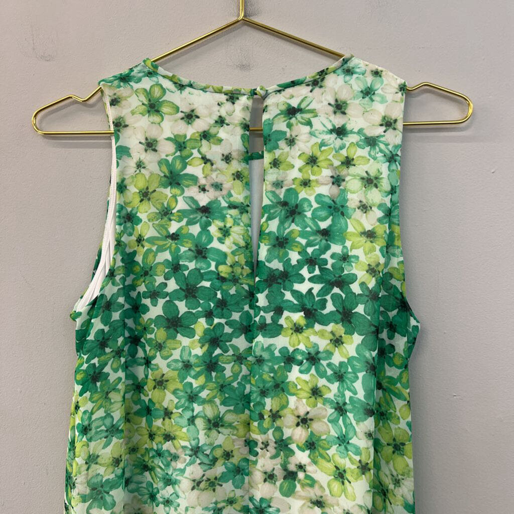 Calvin Klein White/ Green Flower Print Tank Shift Dress 8