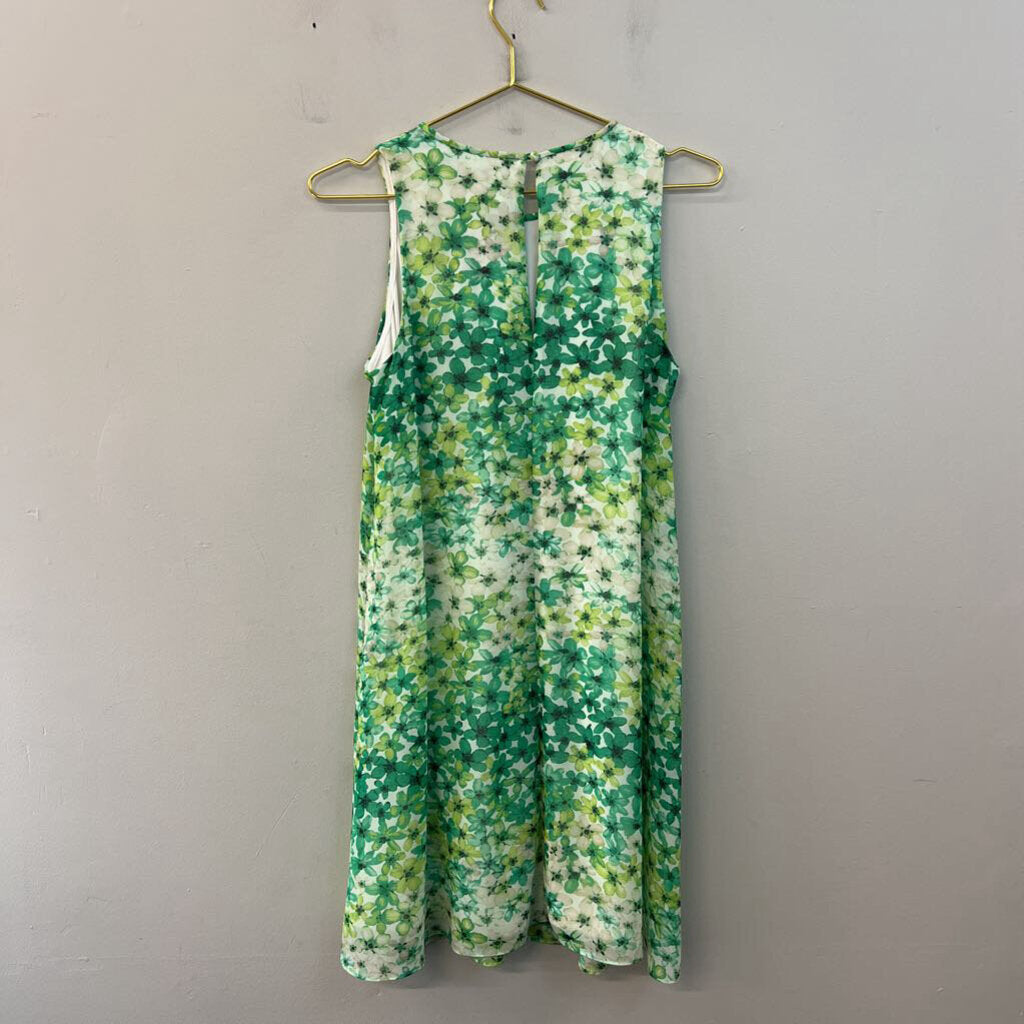 Calvin Klein White/ Green Flower Print Tank Shift Dress 8