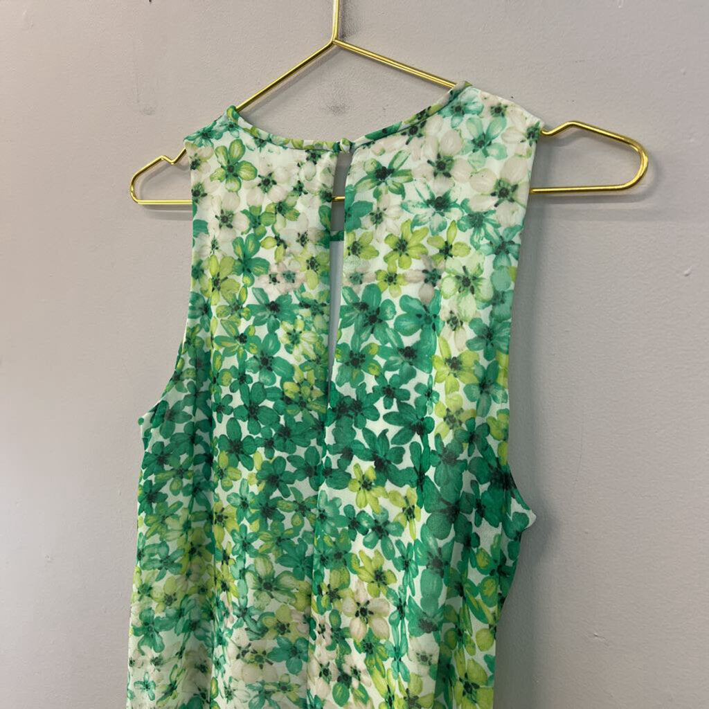 Calvin Klein White/ Green Flower Print Tank Shift Dress 8