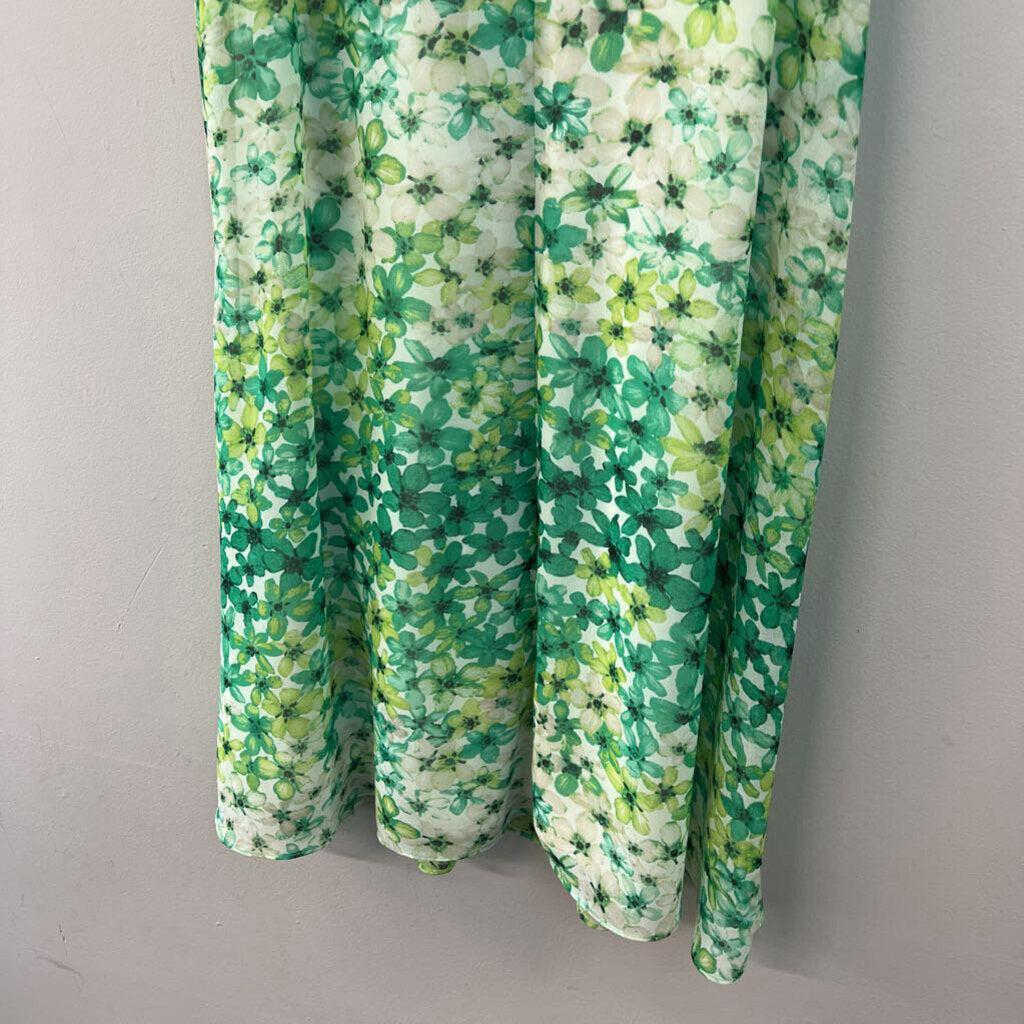 Calvin Klein White/ Green Flower Print Tank Shift Dress 8