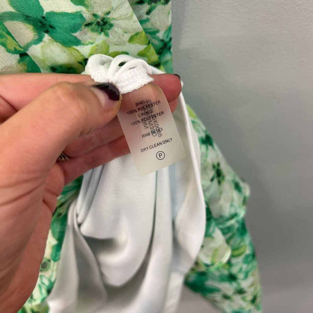 Calvin Klein White/ Green Flower Print Tank Shift Dress 8