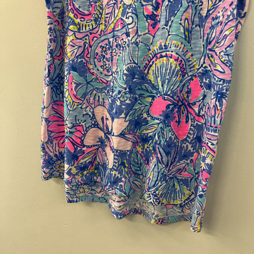 Lilly Pulitzer Blue/ Multi Print Short Sleeve Top Small