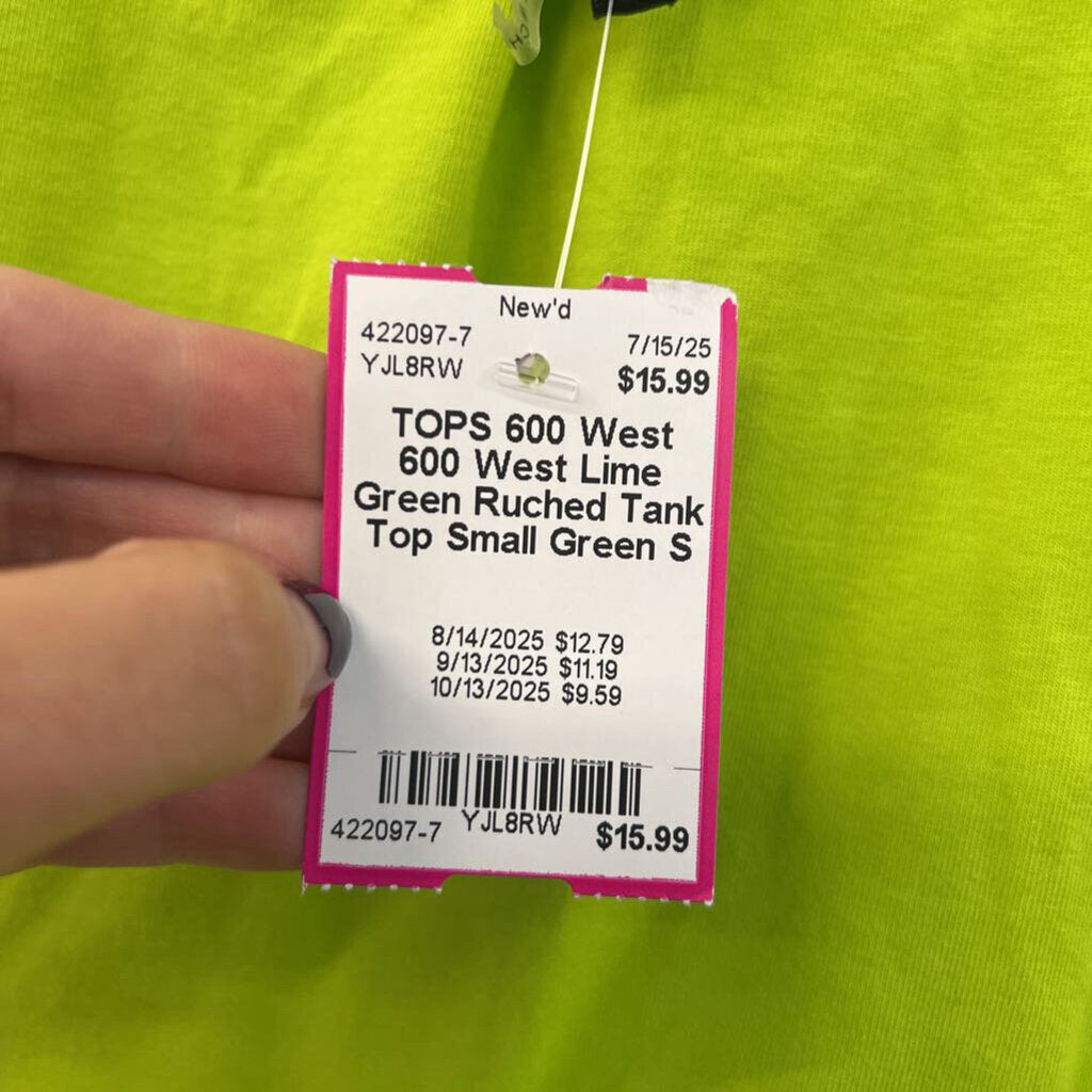 600 West Lime Green Ruched Tank Top Small