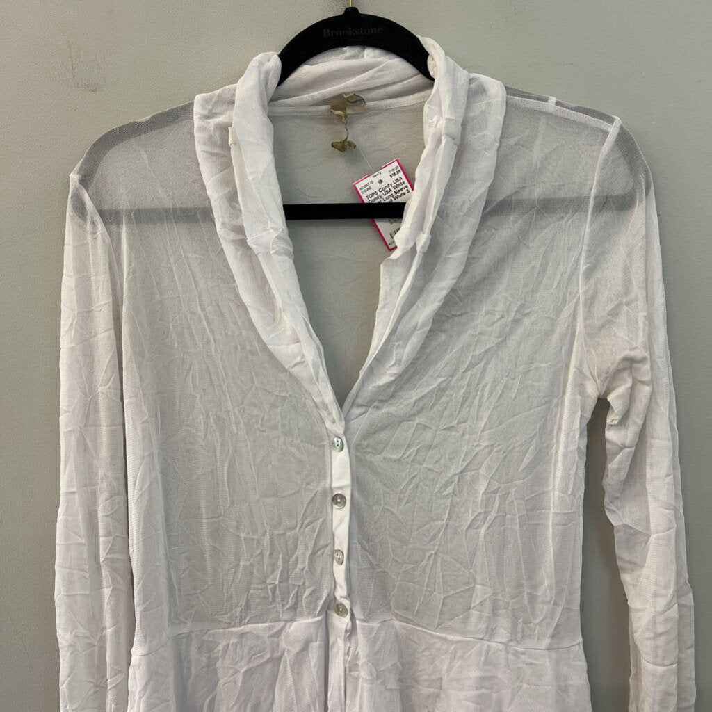 Comfy USA White Sheer Long Sleeve Top Small