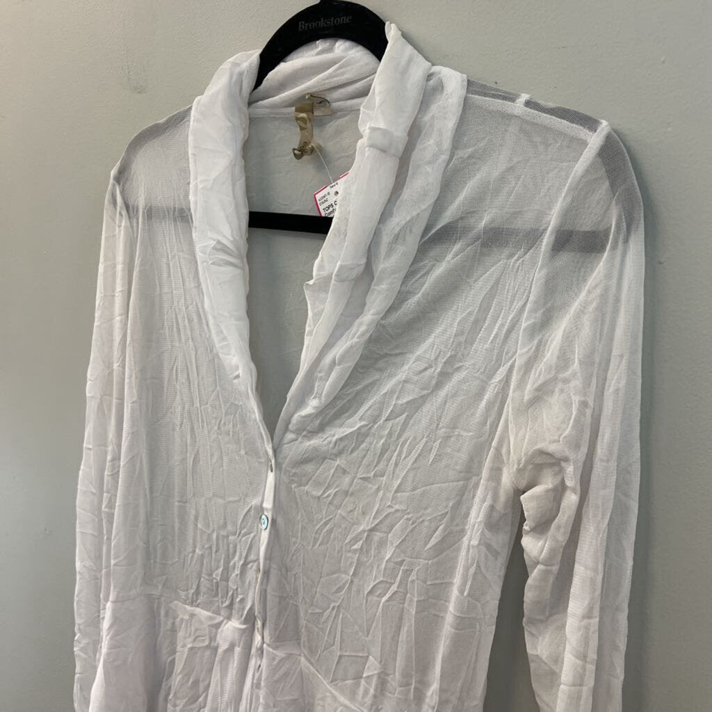 Comfy USA White Sheer Long Sleeve Top Small