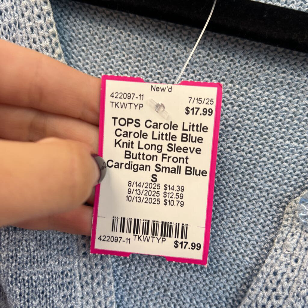 Carole Little Blue Knit Long Sleeve Button Front Cardigan Small