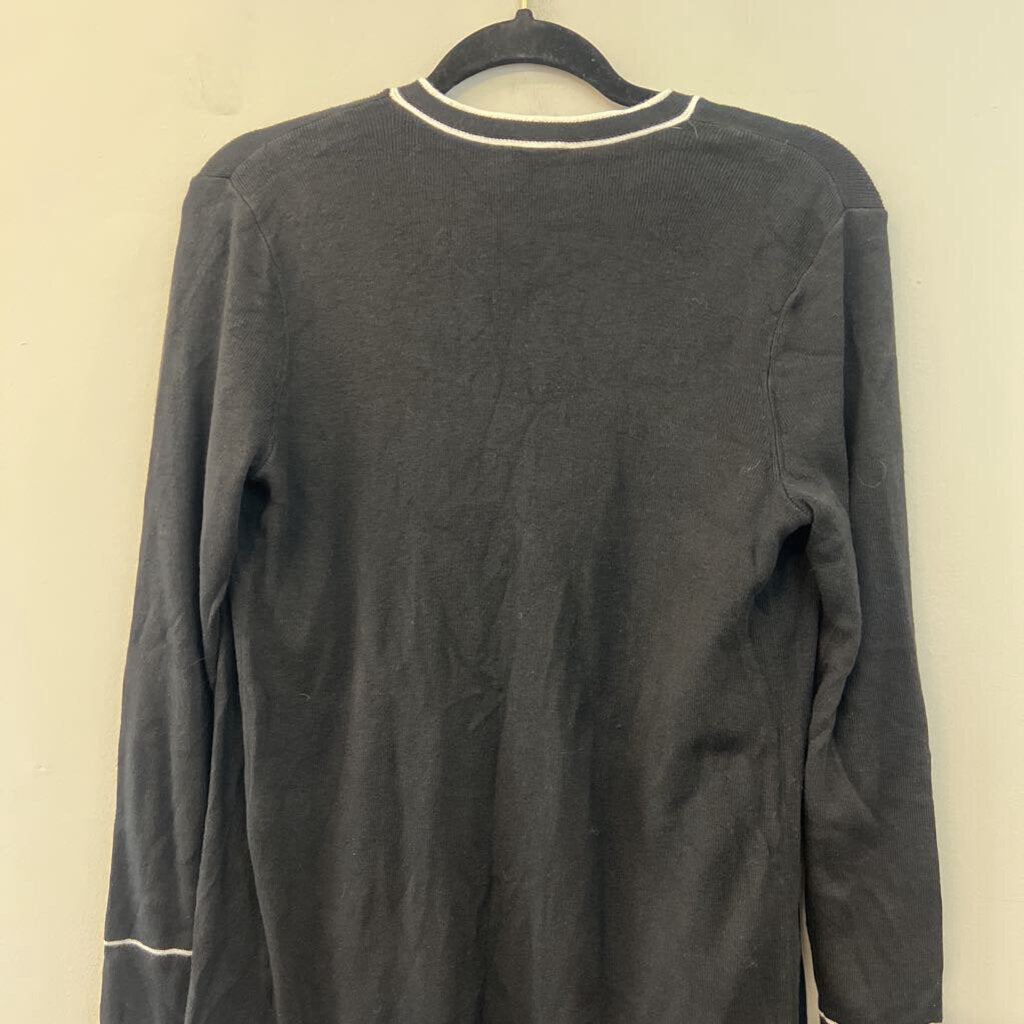 Talbots Black/ Whtie Trim Long Sleeve Open Front Cardigan Small Petite