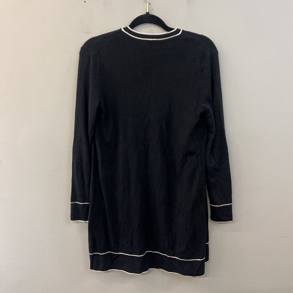 Talbots Black/ Whtie Trim Long Sleeve Open Front Cardigan Small Petite