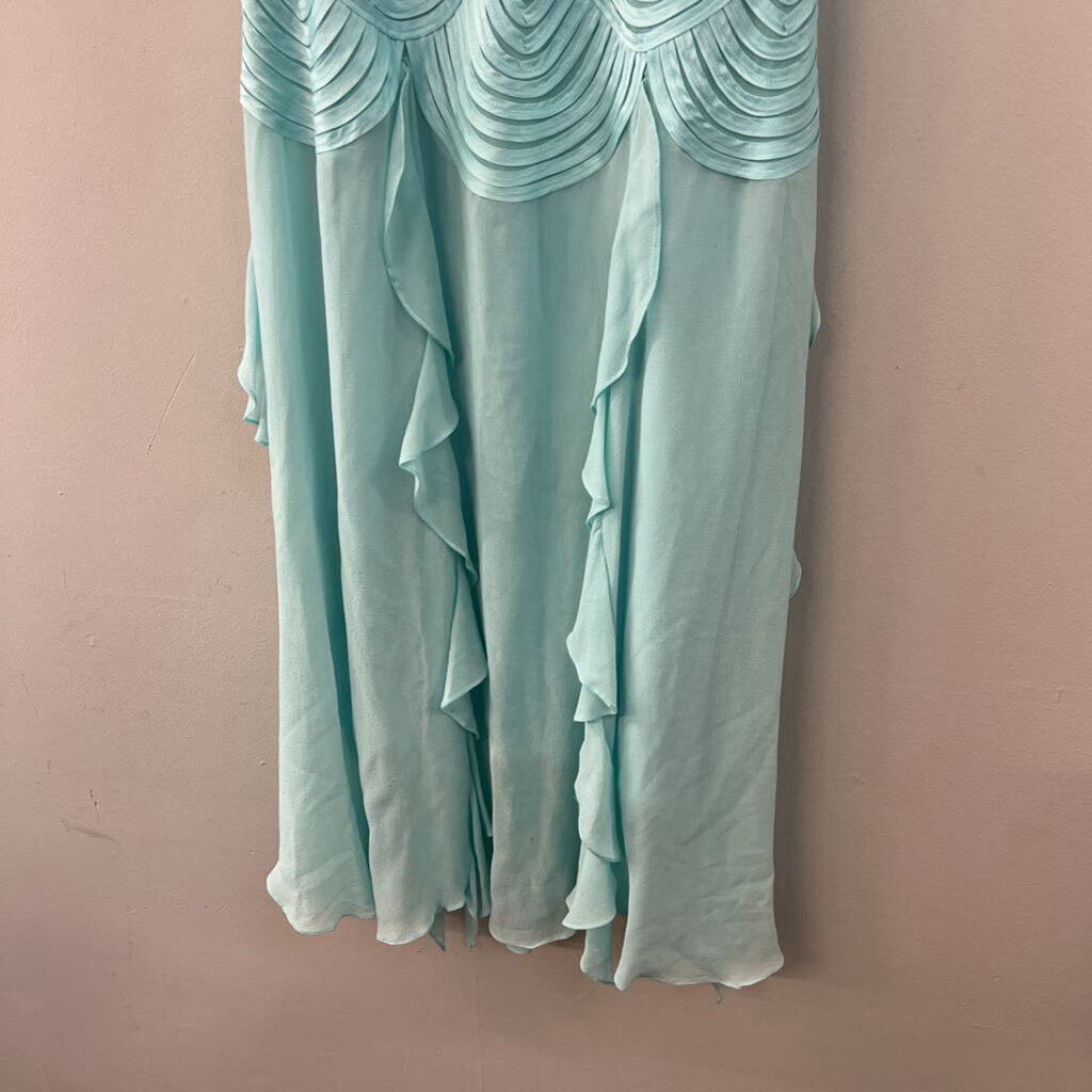 Hong Ni Blue Textured Top Ruffle Skirt Detail Dress Small