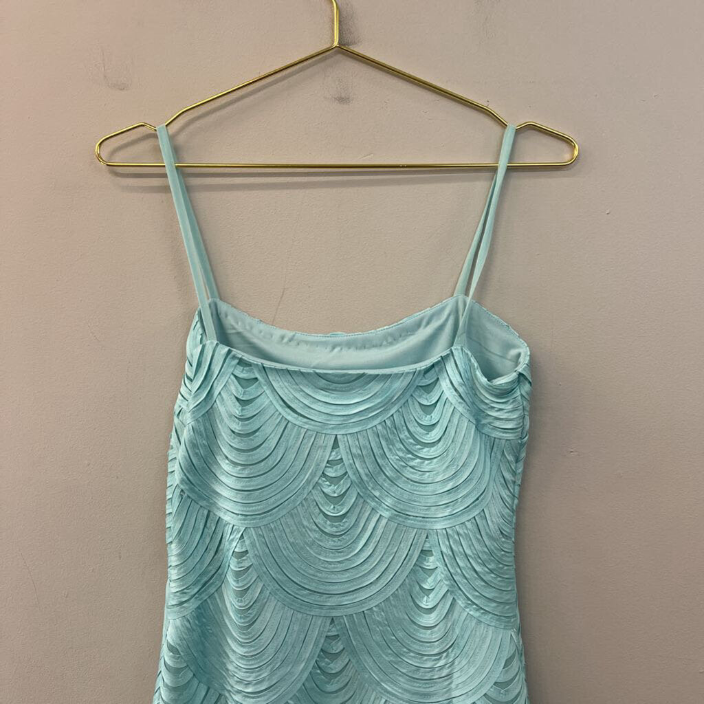 Hong Ni Blue Textured Top Ruffle Skirt Detail Dress Small