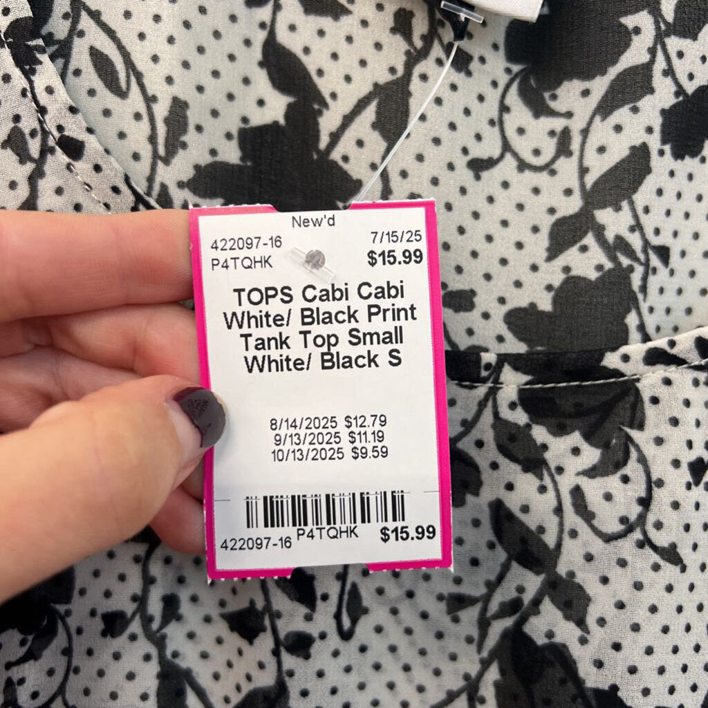Cabi White/ Black Print Tank Top Small
