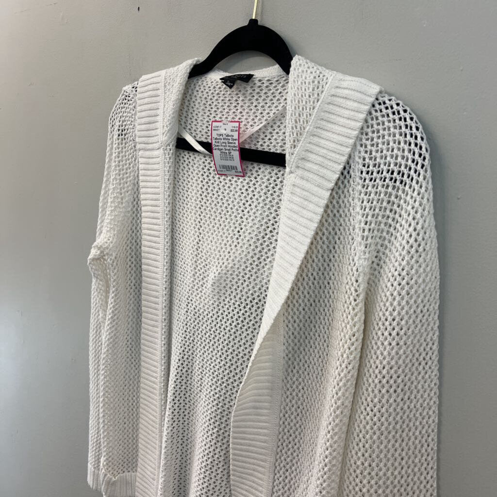 Talbots White Open Knit Long Sleeve Open Front Hooded Cardigan Small Petite