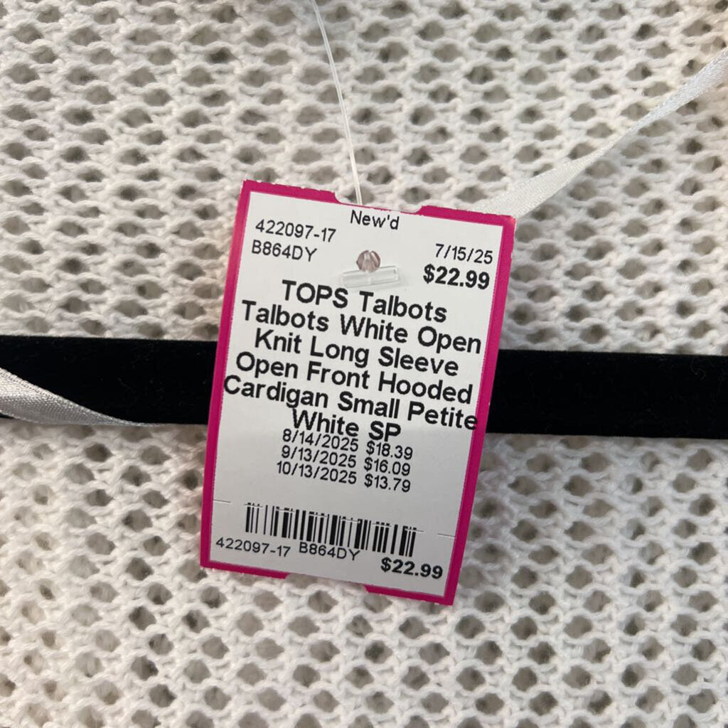 Talbots White Open Knit Long Sleeve Open Front Hooded Cardigan Small Petite