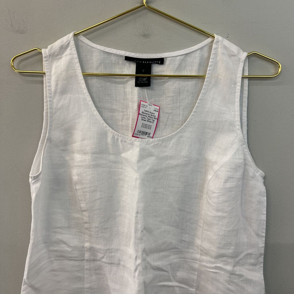 Grace Elements White 100% Linen Tank Top Small