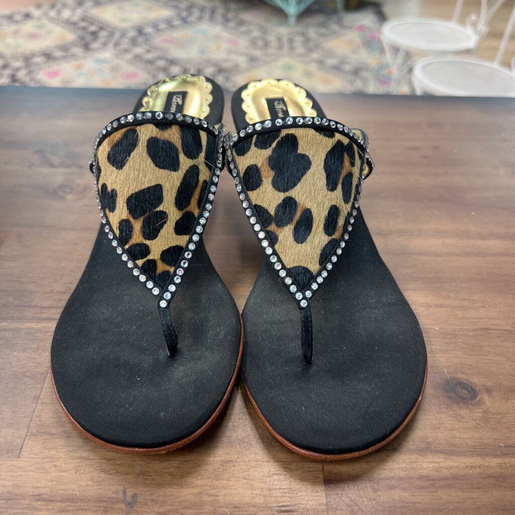 Beverly Feldman Black/ Brown Leopard Print Slip On Lalla Heels 6