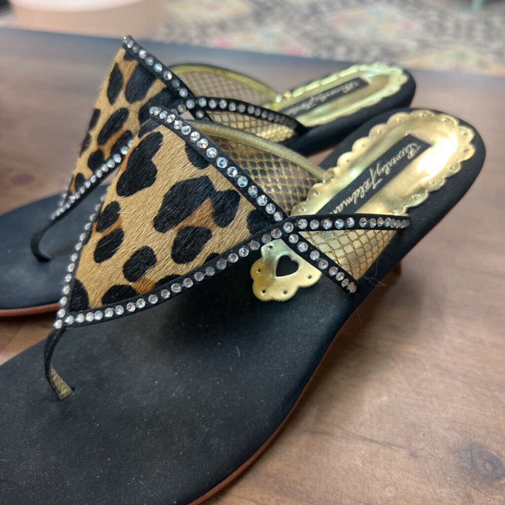 Beverly Feldman Black/ Brown Leopard Print Slip On Lalla Heels 6