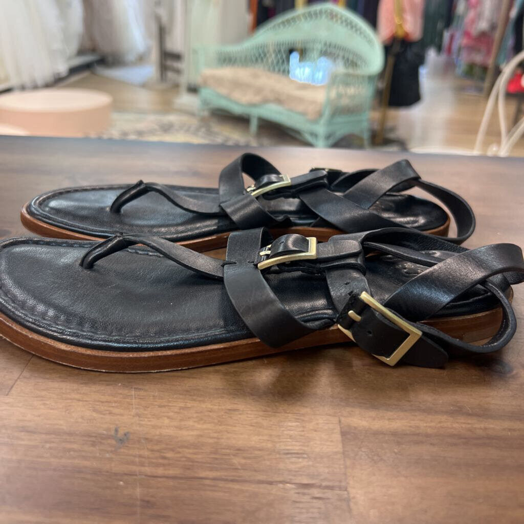 Johnston and Murphy Black Leather Strappy Sandals 6