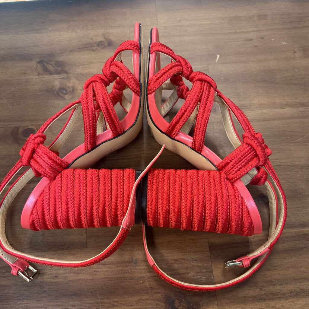 Cabi Red Woven Tiptoe Strappy Block Heels 6