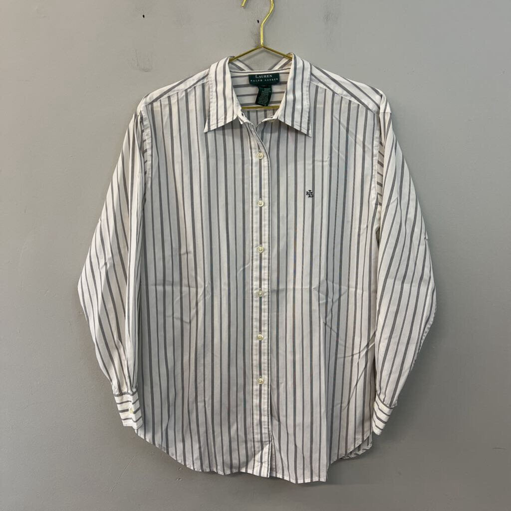 Ralph Lauren White/ Black Striped Long Sleeve Button Down Top 14