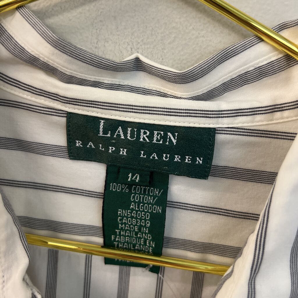 Ralph Lauren White/ Black Striped Long Sleeve Button Down Top 14