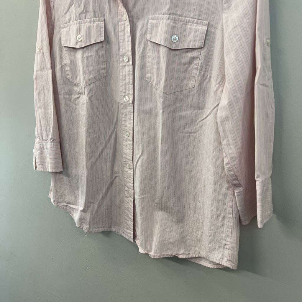 Izod Pink Striped LOng Sleeve Button Down Top Extra Large