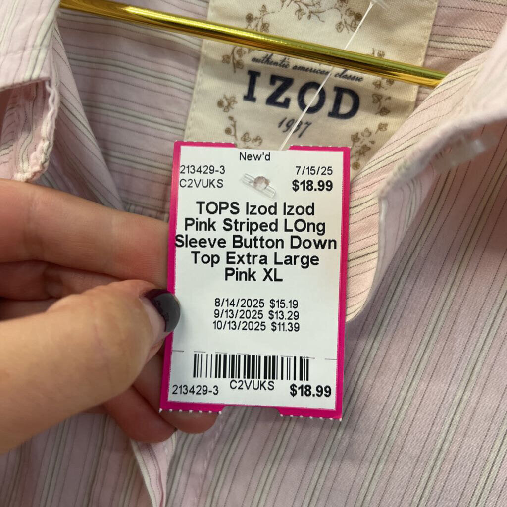 Izod Pink Striped LOng Sleeve Button Down Top Extra Large