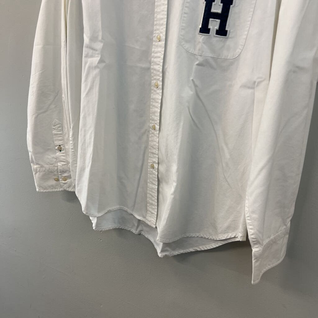 Tommy Hilfiger White/ Navy Letter H Long Sleeve Button Down Top 14