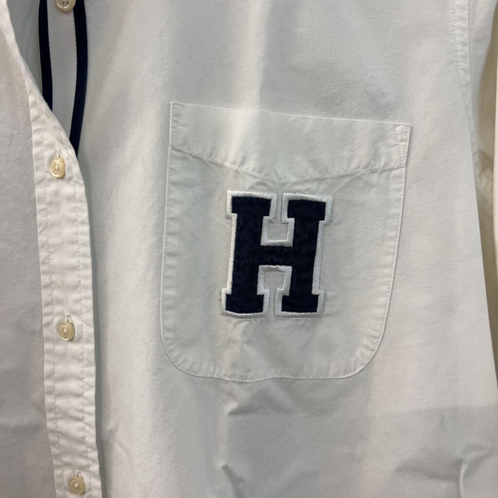 Tommy Hilfiger White/ Navy Letter H Long Sleeve Button Down Top 14
