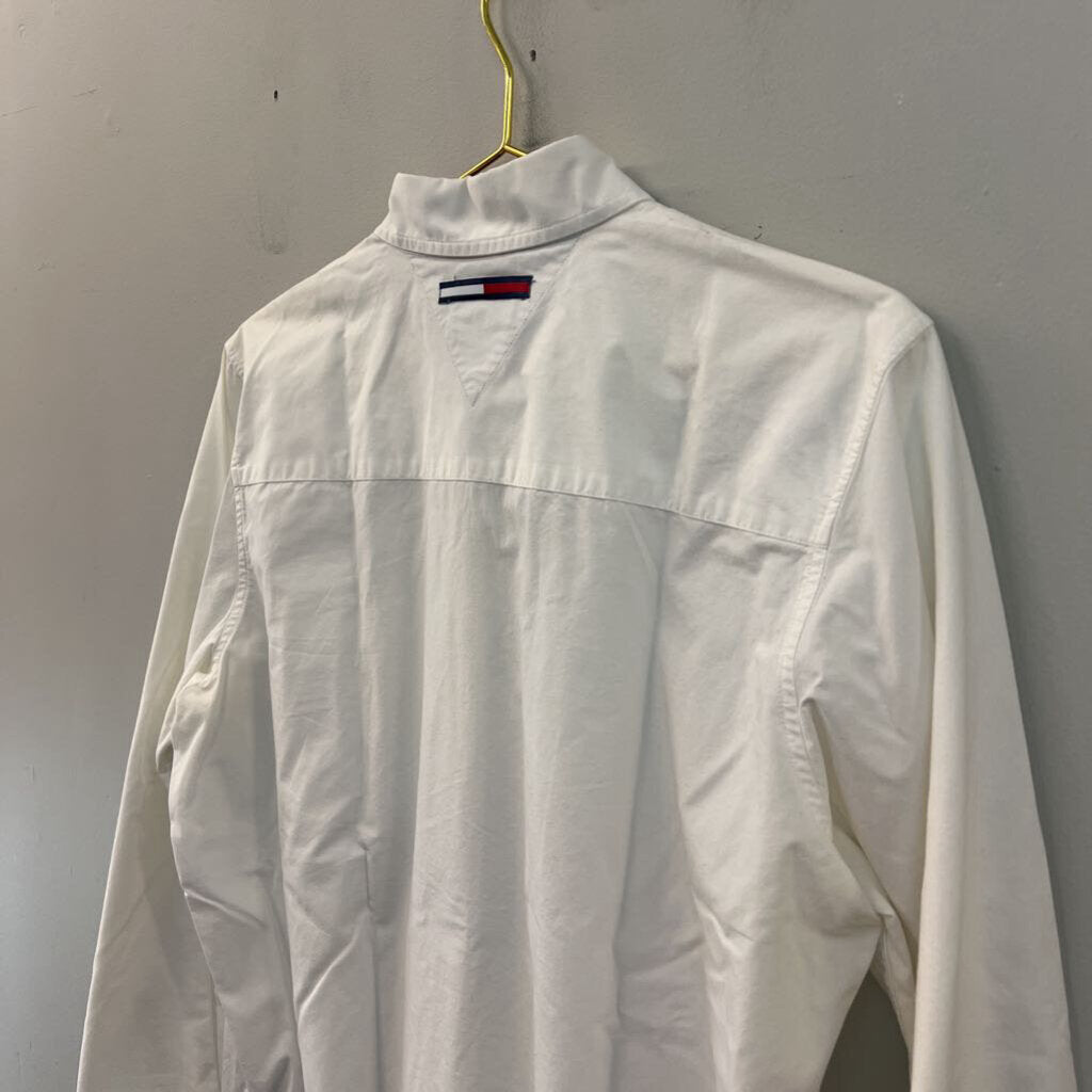 Tommy Hilfiger White/ Navy Letter H Long Sleeve Button Down Top 14