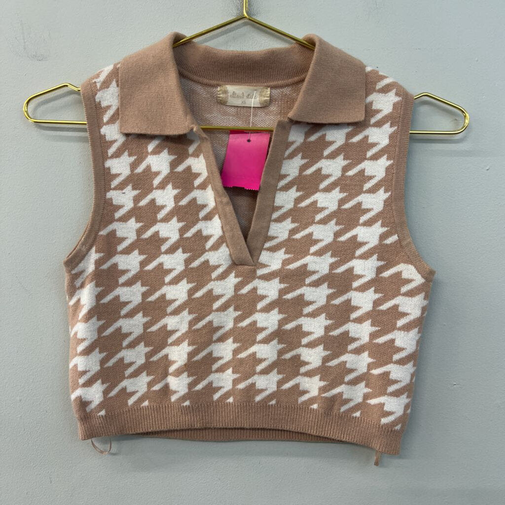 Altar'd State Brown/ White Houndstooth Cropped Tank Top Extra Small