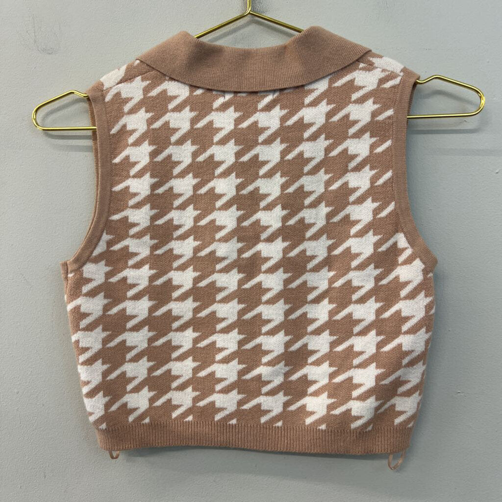 Altar'd State Brown/ White Houndstooth Cropped Tank Top Extra Small