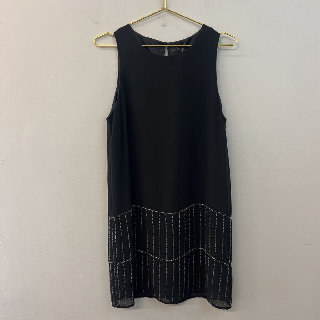 ASTR Black Beaded Hem Tank Shift Dress Medium
