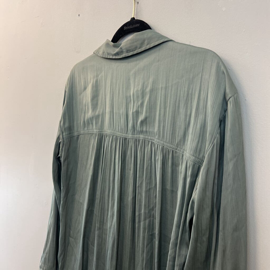 Anthropologie Green Silky Long Sleeve Button Down Top Medium