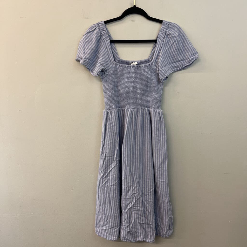 Madewell Blue Striped Smocked Top Short Sleeve Dress Extra Small