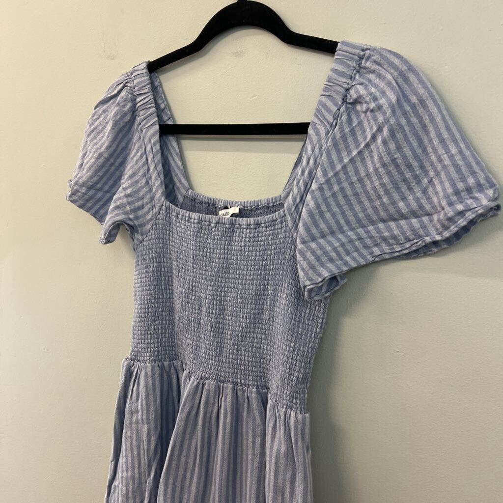 Madewell Blue Striped Smocked Top Short Sleeve Dress Extra Small