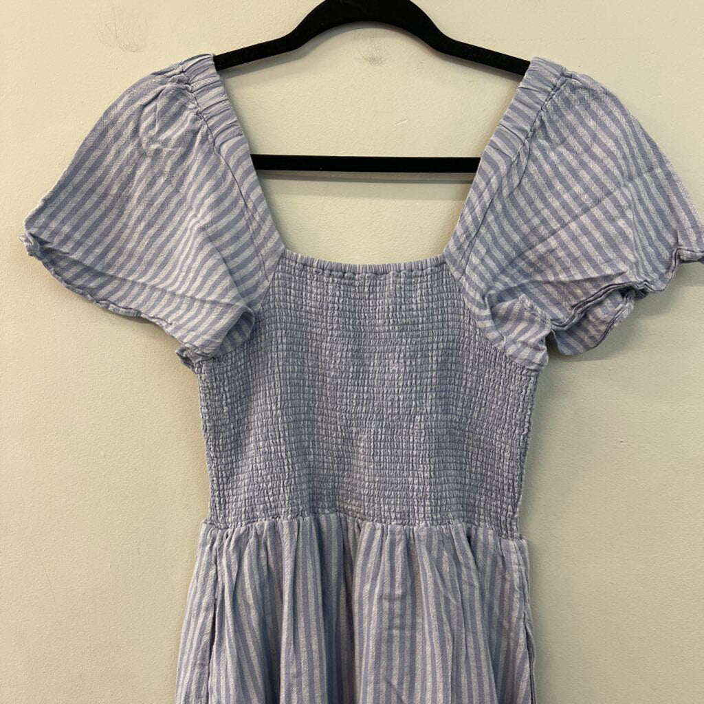 Madewell Blue Striped Smocked Top Short Sleeve Dress Extra Small