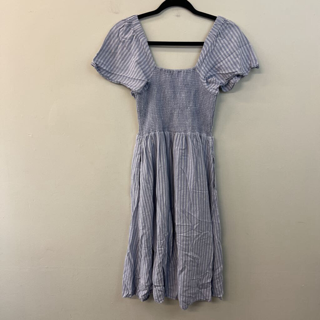 Madewell Blue Striped Smocked Top Short Sleeve Dress Extra Small