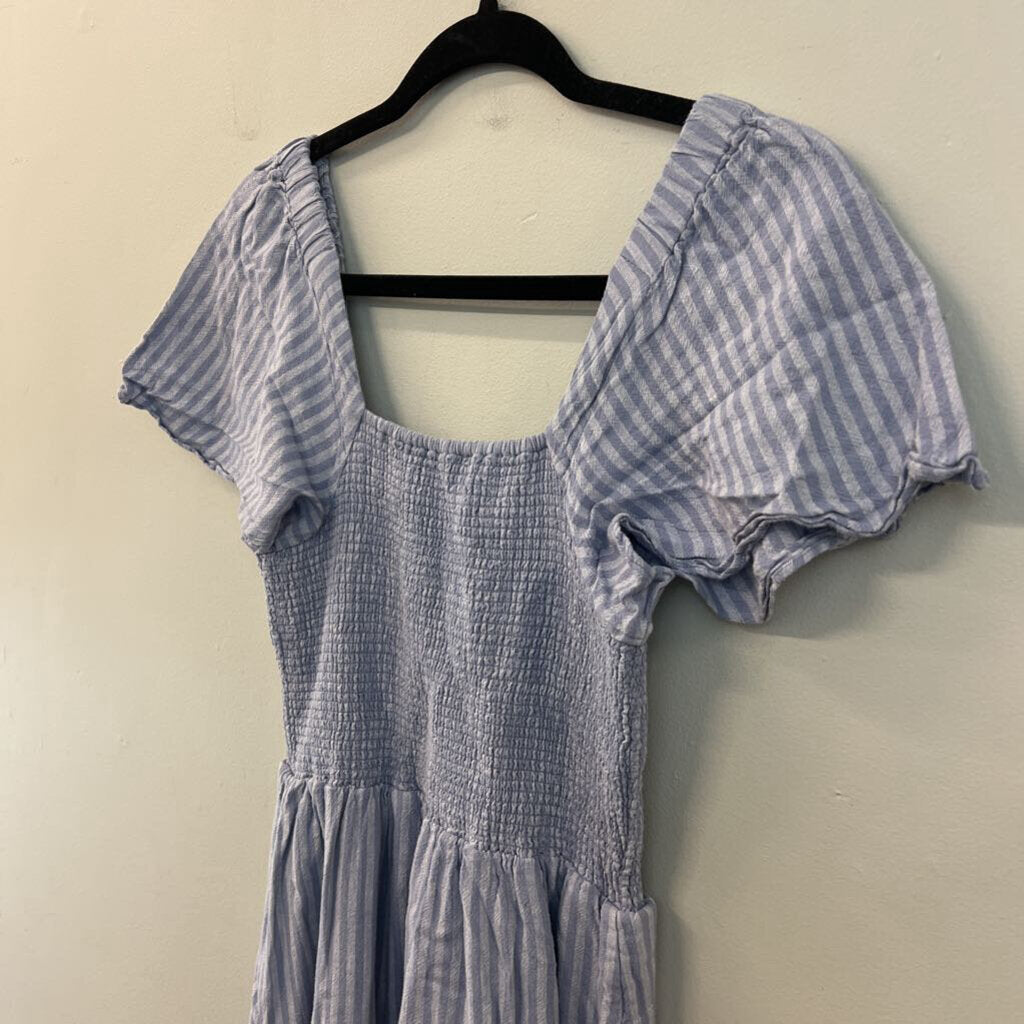 Madewell Blue Striped Smocked Top Short Sleeve Dress Extra Small
