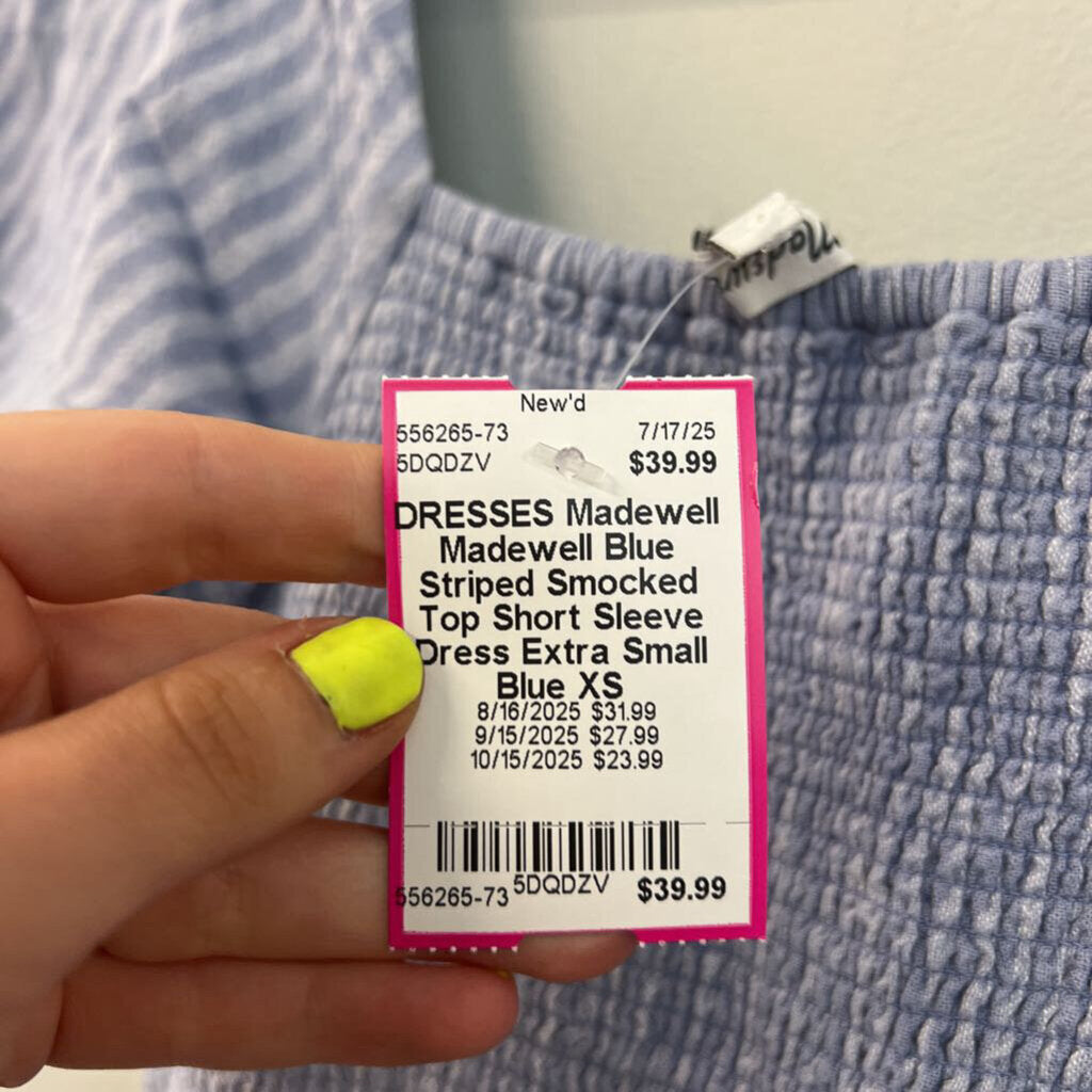 Madewell Blue Striped Smocked Top Short Sleeve Dress Extra Small