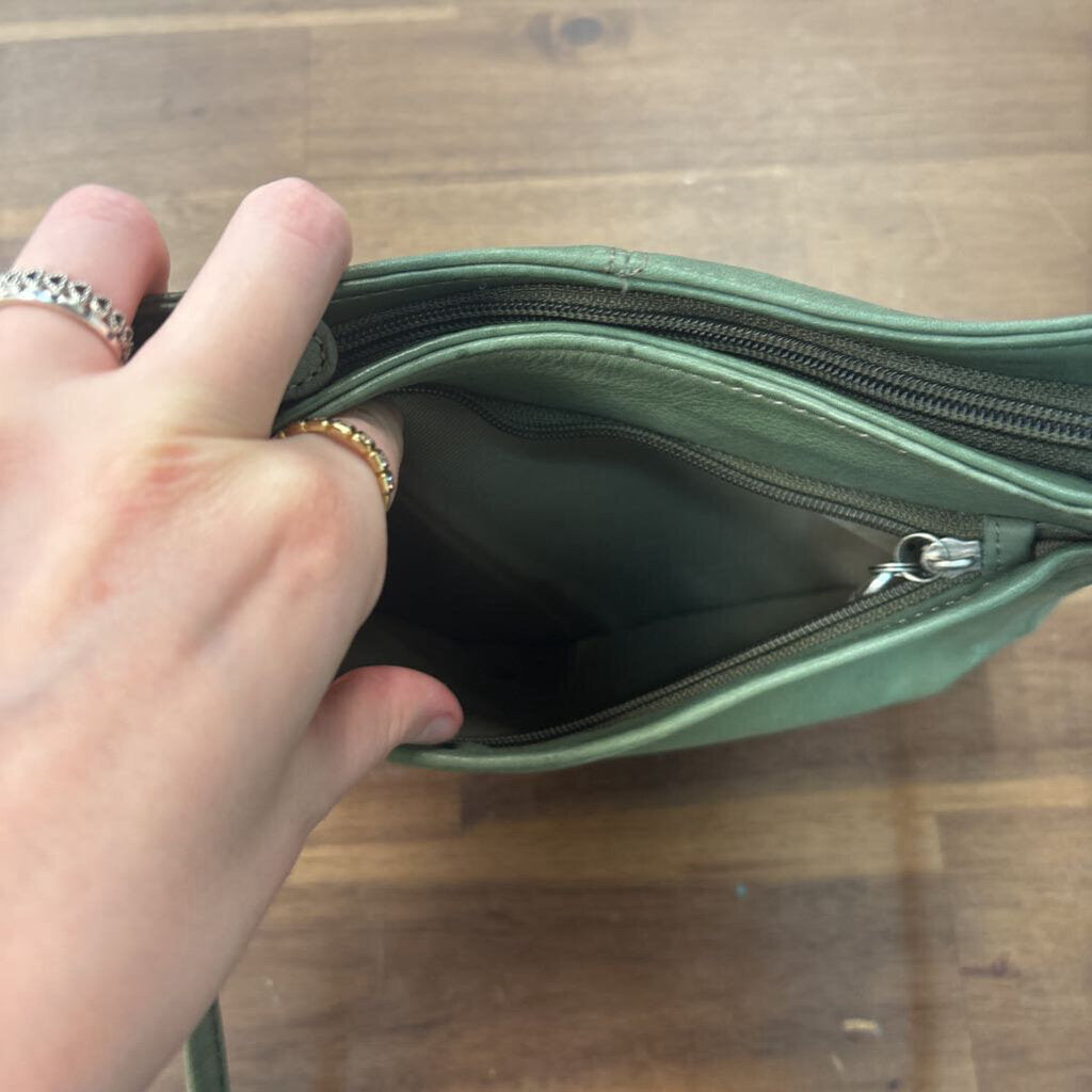 Fossil Green Leather Small Crossbody Purse