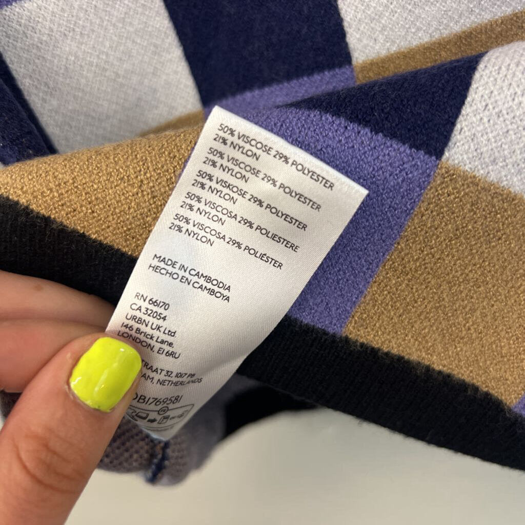 Maeve Purple/ Multi Checkered Mock Neck Short Sleeve Top Small