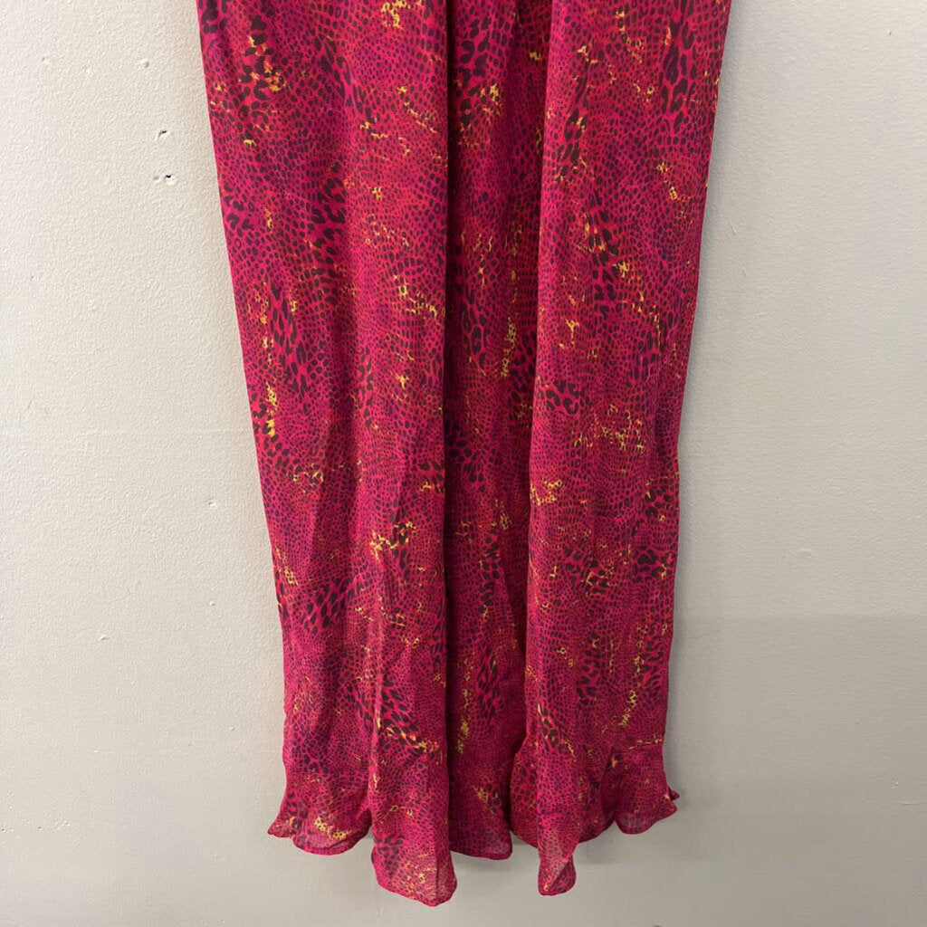 Tessuto Pink Print Ruffle Detail Midi Dress Small