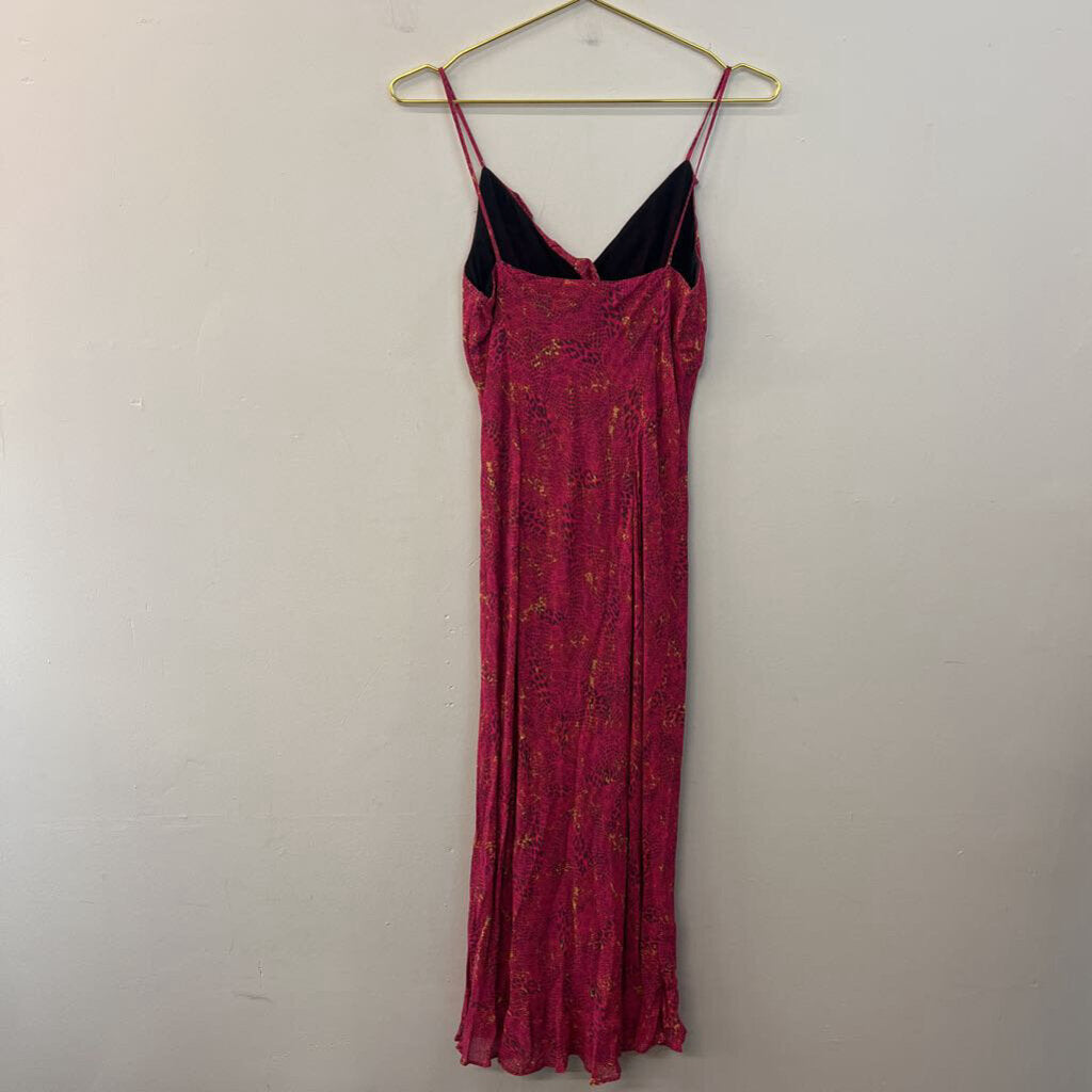 Tessuto Pink Print Ruffle Detail Midi Dress Small