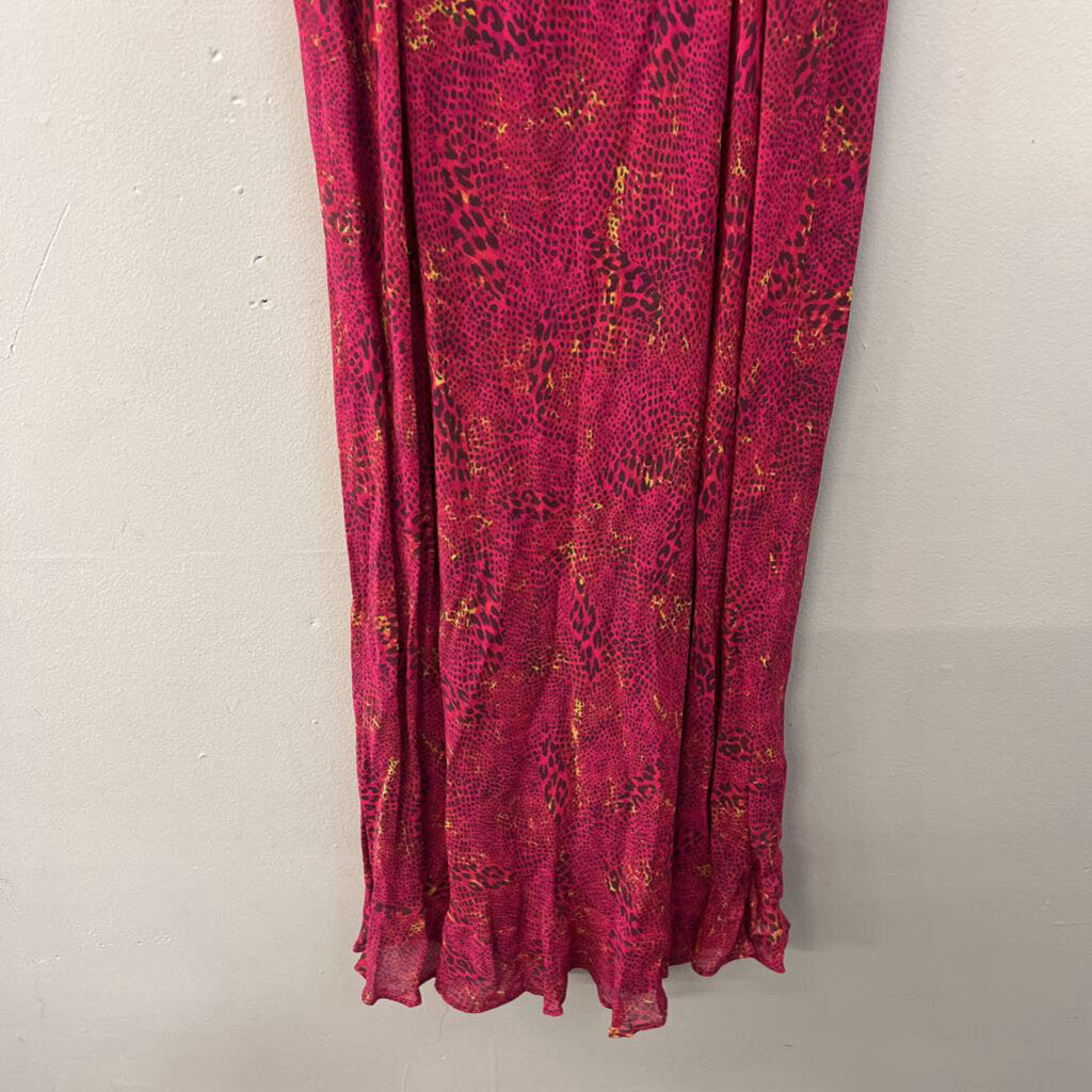 Tessuto Pink Print Ruffle Detail Midi Dress Small