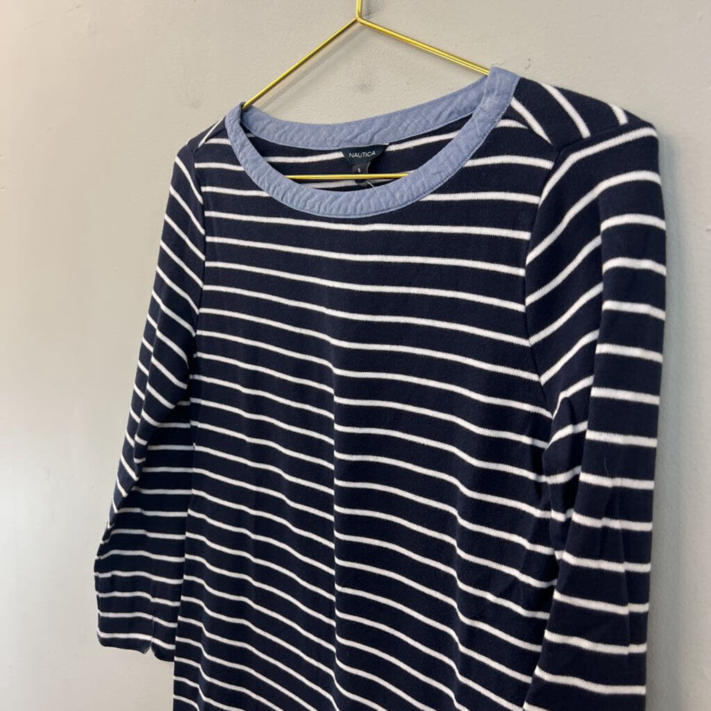 Nautica Navy/ White Striped Long Sleeve Top Small
