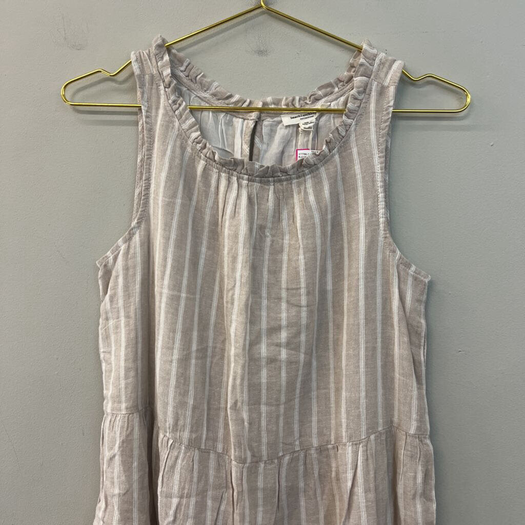 Beach Lunch Lounge Beige/ White Striped Sleeveless Dress Extra Small