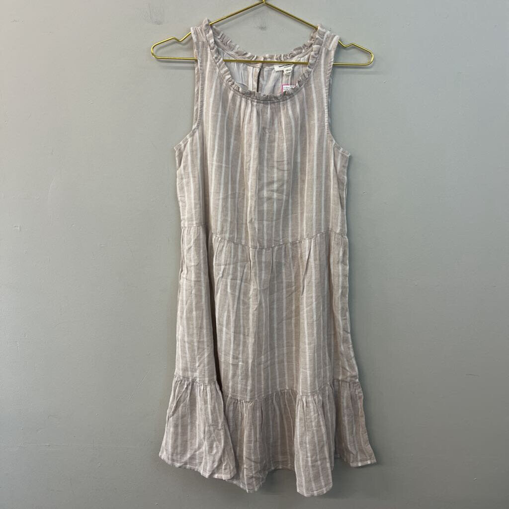 Beach Lunch Lounge Beige/ White Striped Sleeveless Dress Extra Small
