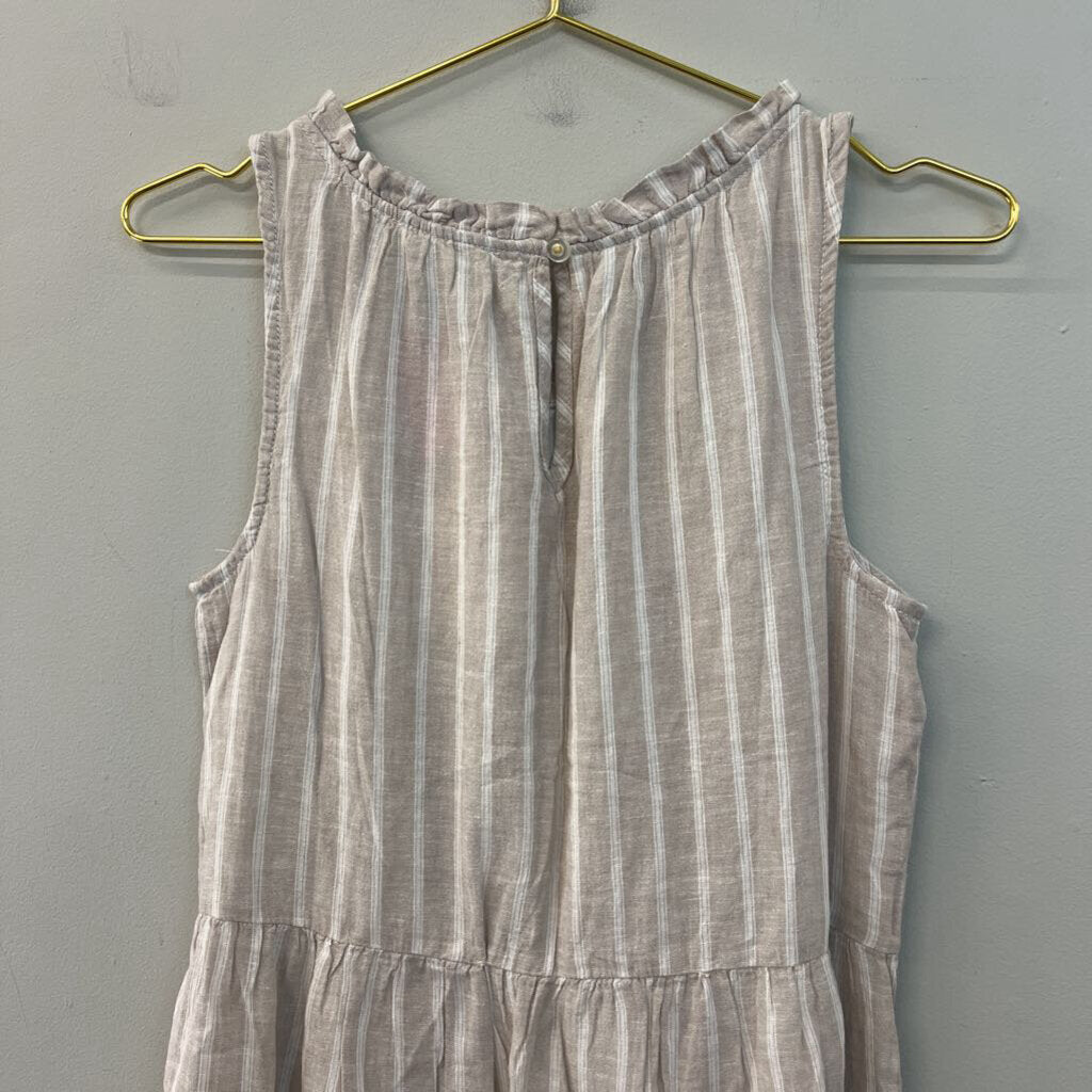 Beach Lunch Lounge Beige/ White Striped Sleeveless Dress Extra Small